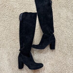 Black Over the Knee Boots with Chunky Block Heel